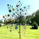 Majestueuse Eolienne Double Hélices Tuteur Mobile de Jardin en Acier Coloré 25x86x230cm