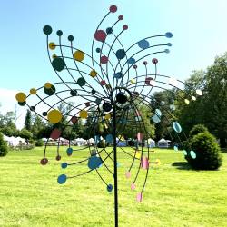 Majestueuse Eolienne Double Hélices Tuteur Mobile de Jardin en Acier Coloré 25x86x230cm