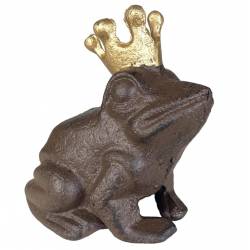 Grenouille Fonte Animal à Poser Rainette Couronnée Couleur Marron et Doré 8,5x11x12cm