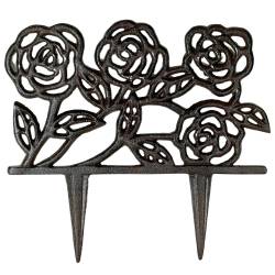 Bordure de Jardin Bordurette Extérieure en Fonte Patinée Marron Grille Motif Fleurs 0,8x20,5x23,5cm