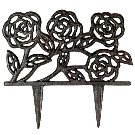 Bordure de Jardin Bordurette Extérieure en Fonte Patinée Marron Grille Motif Fleurs 0,8x20,5x23,5cm