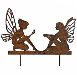 Silhouette de Jardin à Piquer Plaque Métal Motif Fées Décoration de Jardin Figurines Oxydées 0,5x20x33cm