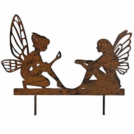 Silhouette de Jardin à Piquer Plaque Métal Motif Fées Décoration de Jardin Figurines Oxydées 0,5x20x33cm