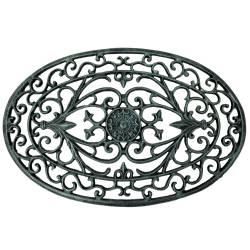 Paillasson en Fonte Tapis d’Entrée Gratte Pied Ovale Patiné Vert Décoration de Jardin Motif Volute 2x40x61cm