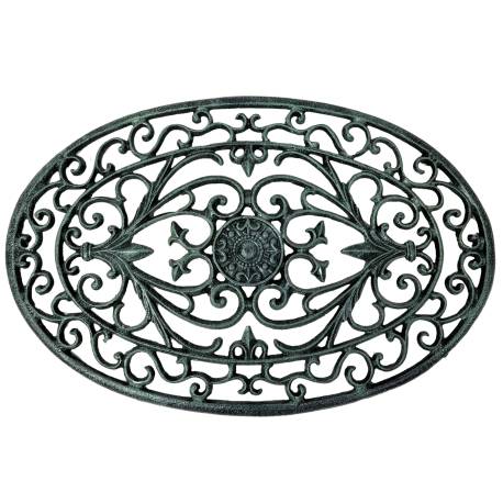 Paillasson en Fonte Tapis d’Entrée Gratte Pied Ovale Patiné Vert Décoration de Jardin Motif Volute 2x40x61cm