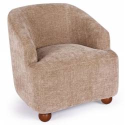 Fauteuil Dakota Athezza Chaise d’Intérieur Tissu Taupe et Bois Assise de Salon Rétro 73x74x76cm