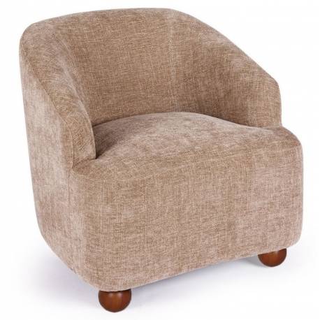 Fauteuil Dakota Athezza Chaise d’Intérieur Tissu Taupe et Bois Assise de Salon Rétro 73x74x76cm