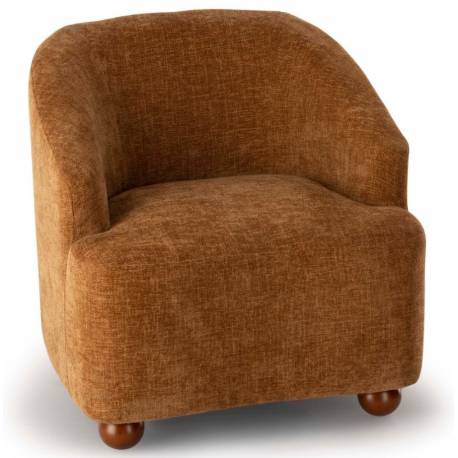 Fauteuil Dakota Athezza Chaise d’Intérieur Tissu Camel et Bois Assise de Salon Rétro 73x74x76cm
