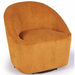 Fauteuil Pivotant Viby Athezza Siege de Salon Tissu Cotelé Ocre et Métal Assise Lounge 74x76x76cm