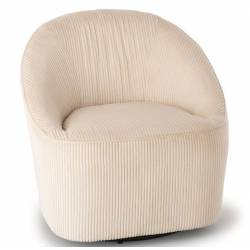 Fauteuil Pivotant Viby Athezza Siege de Salon Tissu Cotelé Beige et Métal Assise Lounge 74x76x76cm