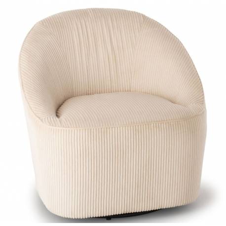 Fauteuil Pivotant Viby Athezza Siege de Salon Tissu Cotelé Beige et Métal Assise Lounge 74x76x76cm