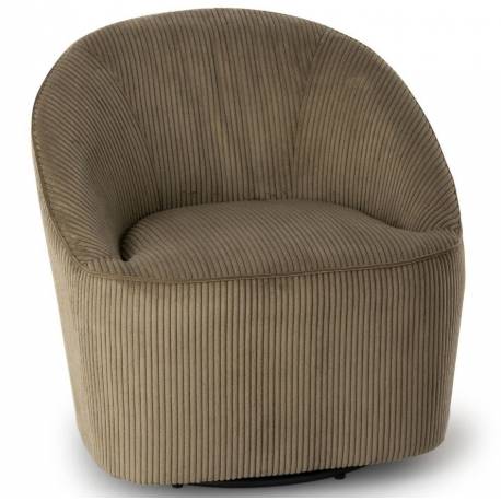 Fauteuil Pivotant Viby Athezza Siege de Salon Tissu Cotelé Kaki et Métal Assise Lounge 74x76x76cm