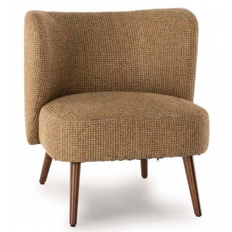 Fauteuil Miranda Athezza Siège de Salon en Tissu Moutarde et Bois Assise d’Intérieur Esprit Vintage 70x70x76cm