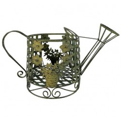 Jardinière Façon Arrosoir Pot de Fleur Bac de Plantation en Métal Vert 22x28x48,5cm