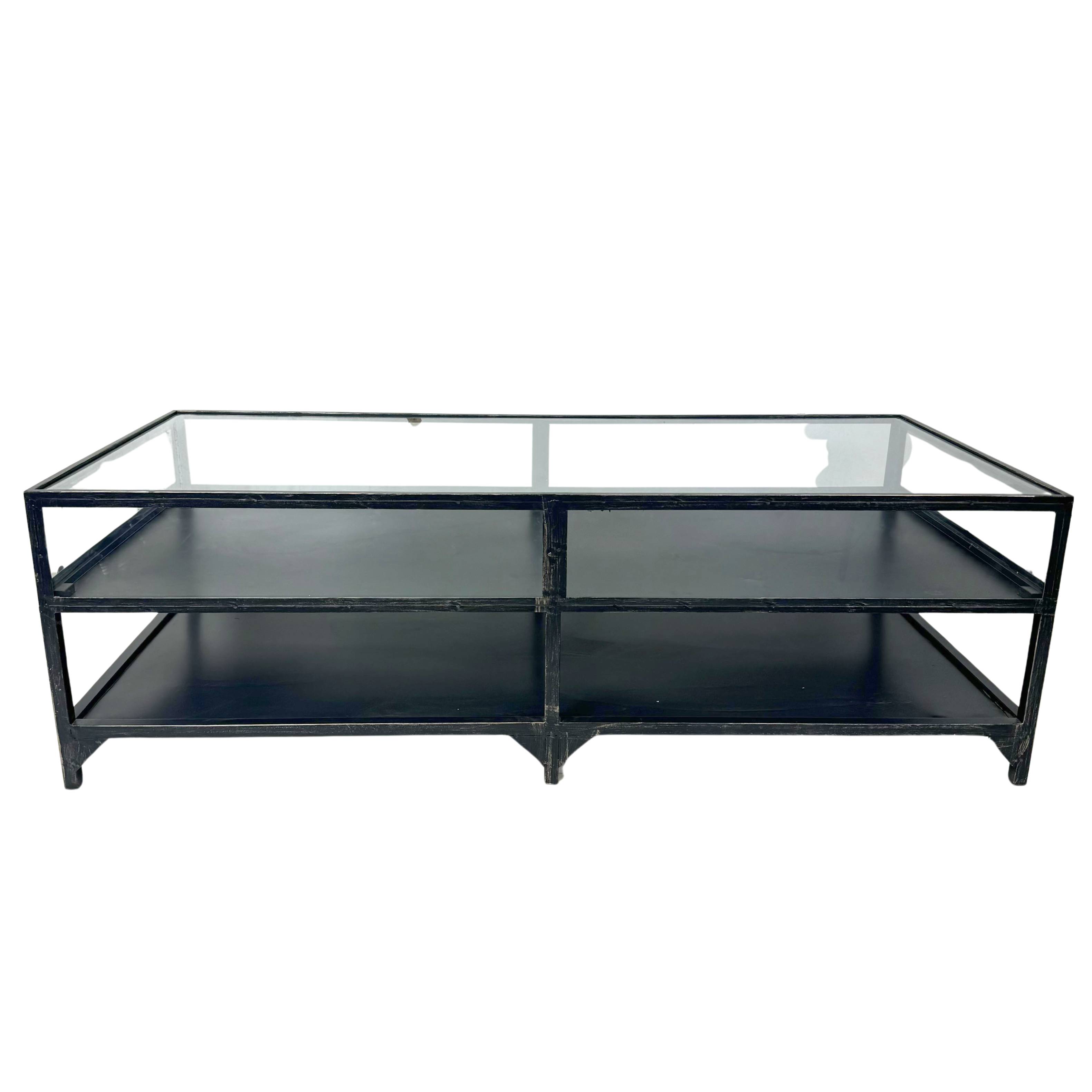 Table Basse Verre Et Métal Gris – Plateau Verre, Rangement – L 110 X P 70 X H 48 Cm