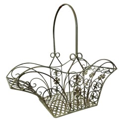 Panier Décoratif MM Acier Patiné Vert Support à Plantes à Anse Porte Plante Forme Evasée 20,5x41x43,5cm