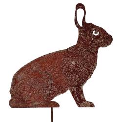 Lapin Gabin à Piquer Plaque de Jardin en Acier Oxydé Silhouette de Léporidé Décoration Extérieure 1x34,5x36,5cm