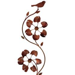 Eolienne Double Hélices Motif Oiseau Tuteur Mobile de Jardin en Acier Oxydé 11x38x192cm