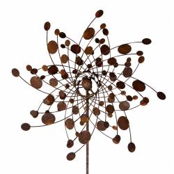 Magnifique Eolienne Double Hélices Tuteur Mobile de Jardin en Acier Oxydé 23x65x212cm