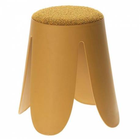 Pouf Gardenia Athezza Tabouret Polypropylene et Tissu Bouclette Moutarde Assise d’Intérieur Design 30x30x46cm