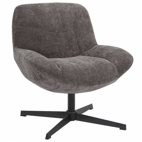 Fauteuil Smile Athezza Assise Lounge Tissu Gris et Métal Noir Siège de Salon Design 72x75x79cm