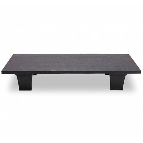 Table Basse Vinh Athezza Table de Salon Rectangulaire Manguier Finition Noire Design Ethnique 35x60x160cm