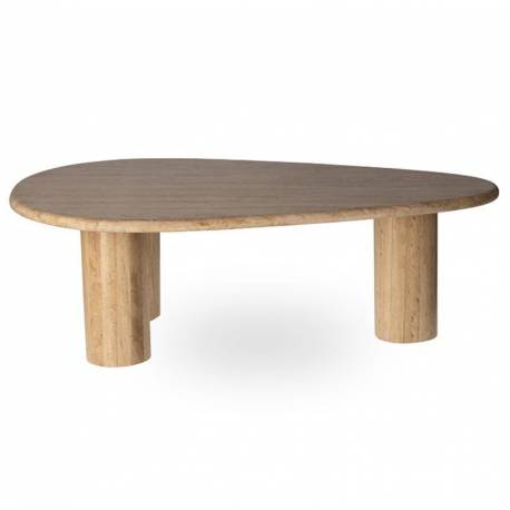 Table Basse Biella Athezza Table de Salon Travertin Forme Triangulaire Triple Piètement Rond 38x70x120cm