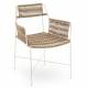 Fauteuil Moda Athezza Assise à Accoudoirs Fer et Corde Siège Extérieur Chaise Outdoor Beige et Blanc 58x59x78cm