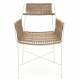 Fauteuil Moda Athezza Assise à Accoudoirs Fer et Corde Siège Extérieur Chaise Outdoor Beige et Blanc 58x59x78cm