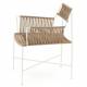 Fauteuil Moda Athezza Assise à Accoudoirs Fer et Corde Siège Extérieur Chaise Outdoor Beige et Blanc 58x59x78cm