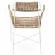 Fauteuil Moda Athezza Assise à Accoudoirs Fer et Corde Siège Extérieur Chaise Outdoor Beige et Blanc 58x59x78cm