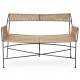 Banquette Moda Athezza Sofa à Accoudoirs Fer et Corde Siège Extérieur Chaise Outdoor Beige et Noir 58x77x123cm