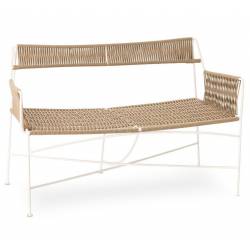 Banquette Moda Athezza Sofa à Accoudoirs Fer et Corde Siège Extérieur Chaise Outdoor Beige et Blanc 58x77x123cm