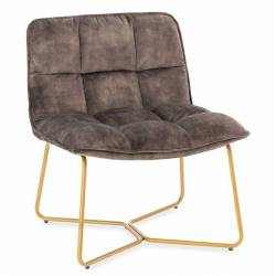 Fauteuil Butano Anthracite Marque Athezza Siège de Salon en Velours et Métal Couleur Laiton 67x71x76cm