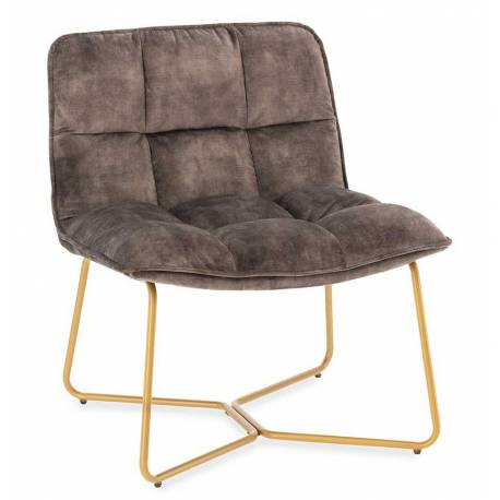 Fauteuil Butano Anthracite Marque Athezza Siège de Salon en Velours et Métal Couleur Laiton 67x71x76cm