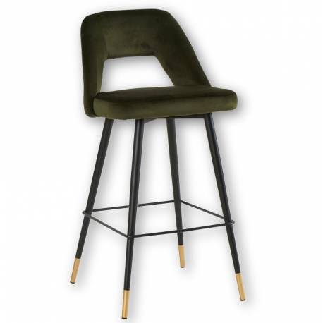Tabouret de Bar Gambetta Army Athezza Design Tendance Chaise Haute en Métal et Velours 47x52x101cm