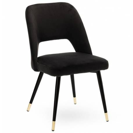 Chaise Gambetta Noir Athezza Design Tendance Assise de Table en Métal et Velours 50x59x82cm