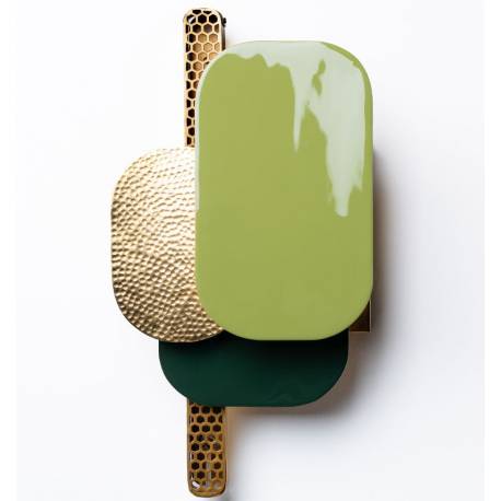 Applique Nil Athezza Luminaire Mural en Fer et Aluminium Eclairage Vert d'Eau, Vert et Doré Décoration lumineuse 14,5x26x49cm