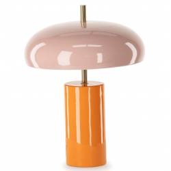 Lampe Maui Athezza Luminaire Champigon en Métal Rose et Orange Lampe à Poser Design 30x30x40cm