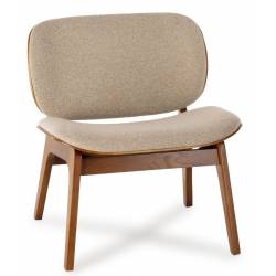 Fauteuil Kuji Athezza Assise de Salon Structure Bois Siège Tissu Beige 61x64x68cm