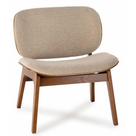 Fauteuil Kuji Athezza Assise de Salon Structure Bois Siège Tissu Beige 61x64x68cm