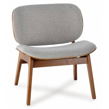 Fauteuil Kuji Athezza Assise de Salon Structure Bois Siège Tissu Gris Clair 61x64x68cm