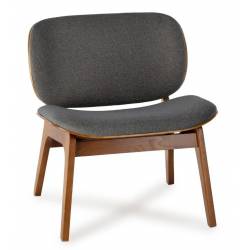 Fauteuil Kuji Athezza Assise de Salon Structure Bois Siège Tissu Anthracite 61x64x68cm