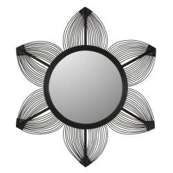 Grand Miroir Gerbera Athezza Glace en Bambou Finition Noire Décoration Murale Forme Fleur 2x78x90cm