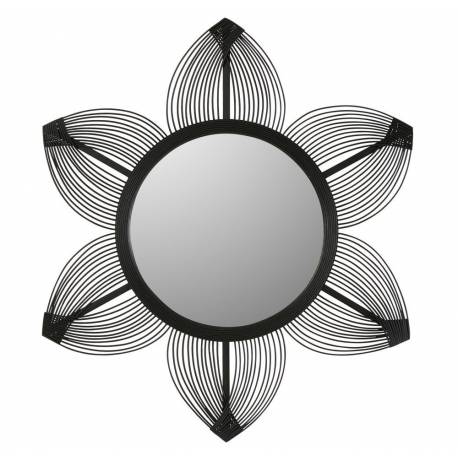 Grand Miroir Gerbera Athezza Glace en Bambou Finition Noire Décoration Murale Forme Fleur 2x78x90cm