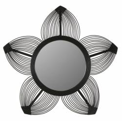 Grand Miroir Gerbera Athezza Glace en Bambou Finition Noire Décoration Murale Forme Fleur 2x73x76,5cm