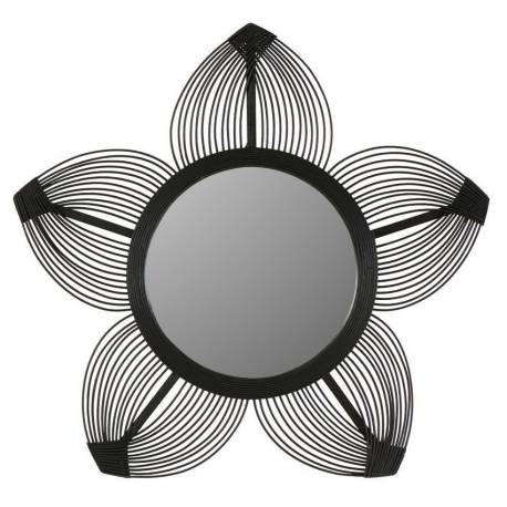 Grand Miroir Gerbera Athezza Glace en Bambou Finition Noire Décoration Murale Forme Fleur 2x73x76,5cm