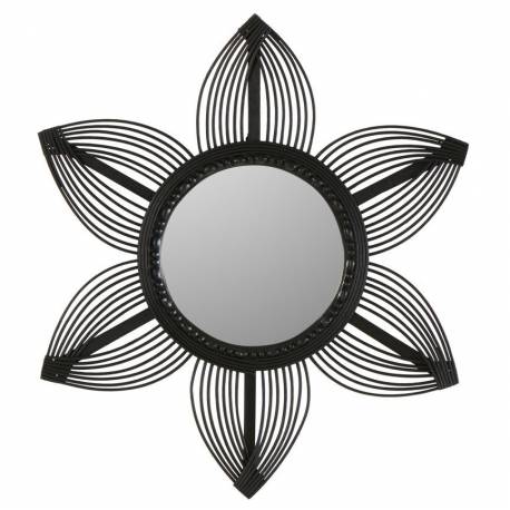 Miroir Gerbera Athezza PM Glace en Bambou Finition Noire Décoration Murale Forme Fleur 2x55x55cm