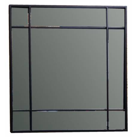 Miroir Rethel Athezza Glace Carrée Fer Patiné Noir Décoration Murale Forme Symétrique 2x90x90cm