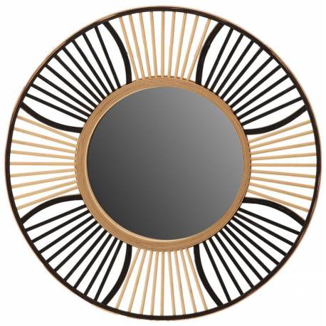 Miroir Soullans Floral Athezza Glace en Bambou Bi-colore Décoration Murale Forme Fleur 2x81x81cm